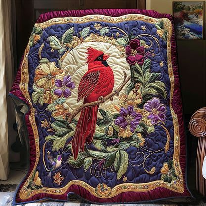 Cardinal In Flower Wreath WY2312012CL Quilt Blanket