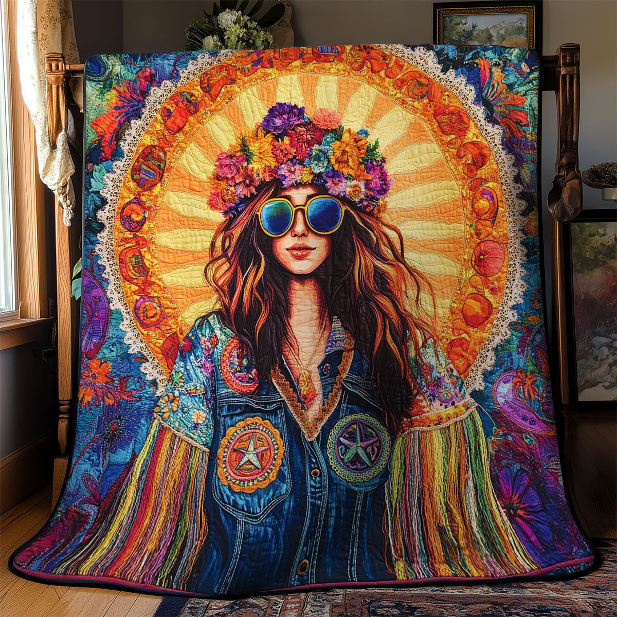 Groovy Hippie Girl WN1102043CL Quilt Blanket