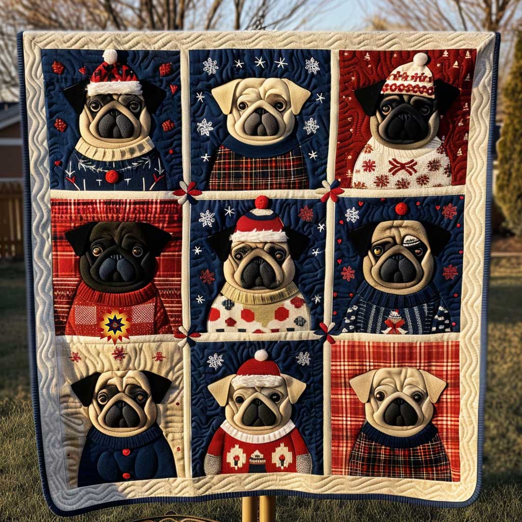 Santa Cozzy Christmas Pug WP1210038CL Quilt Blanket