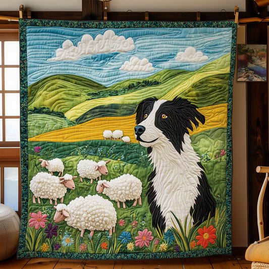 Border Collie Fields WN0601087CL Quilt Blanket