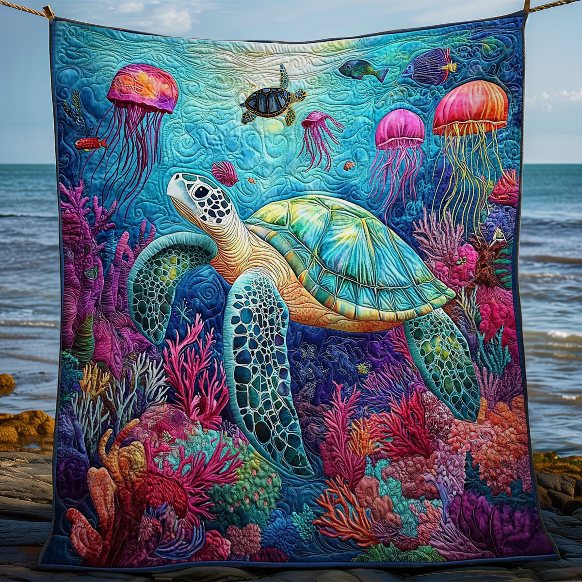 Turtle Ocean Life WY2811021CL Quilt Blanket