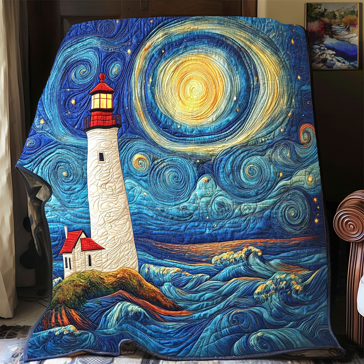 Starry Night Lighthouse WP2301010CL Quilt Blanket