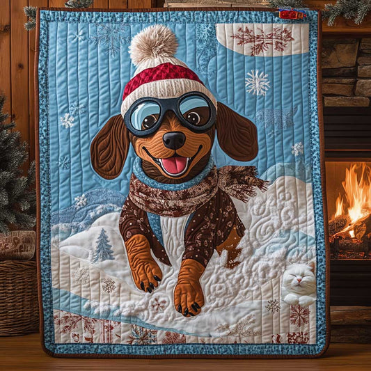 Snowy Dachshund Fun WN2011032CL Quilt Blanket