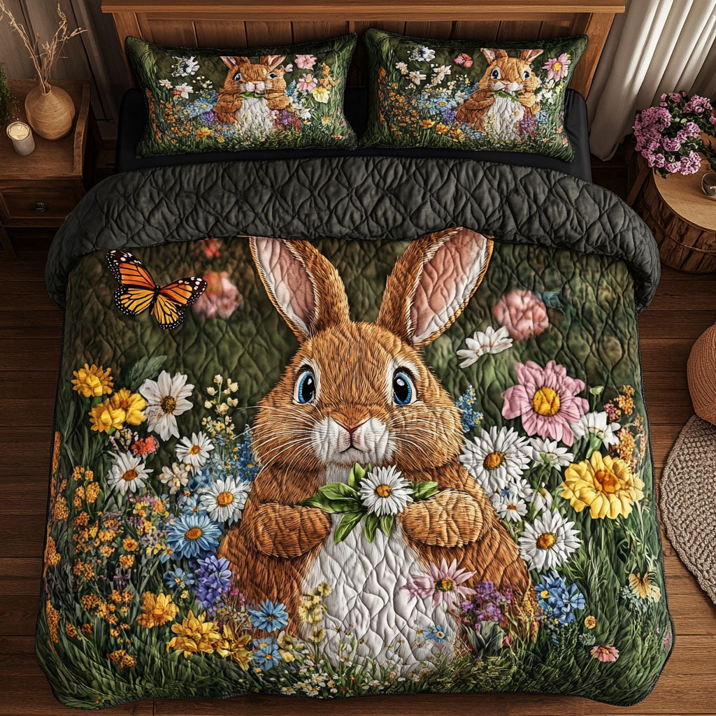 Brown Bunny Flower WT0703131CL Quilted Bedding Set