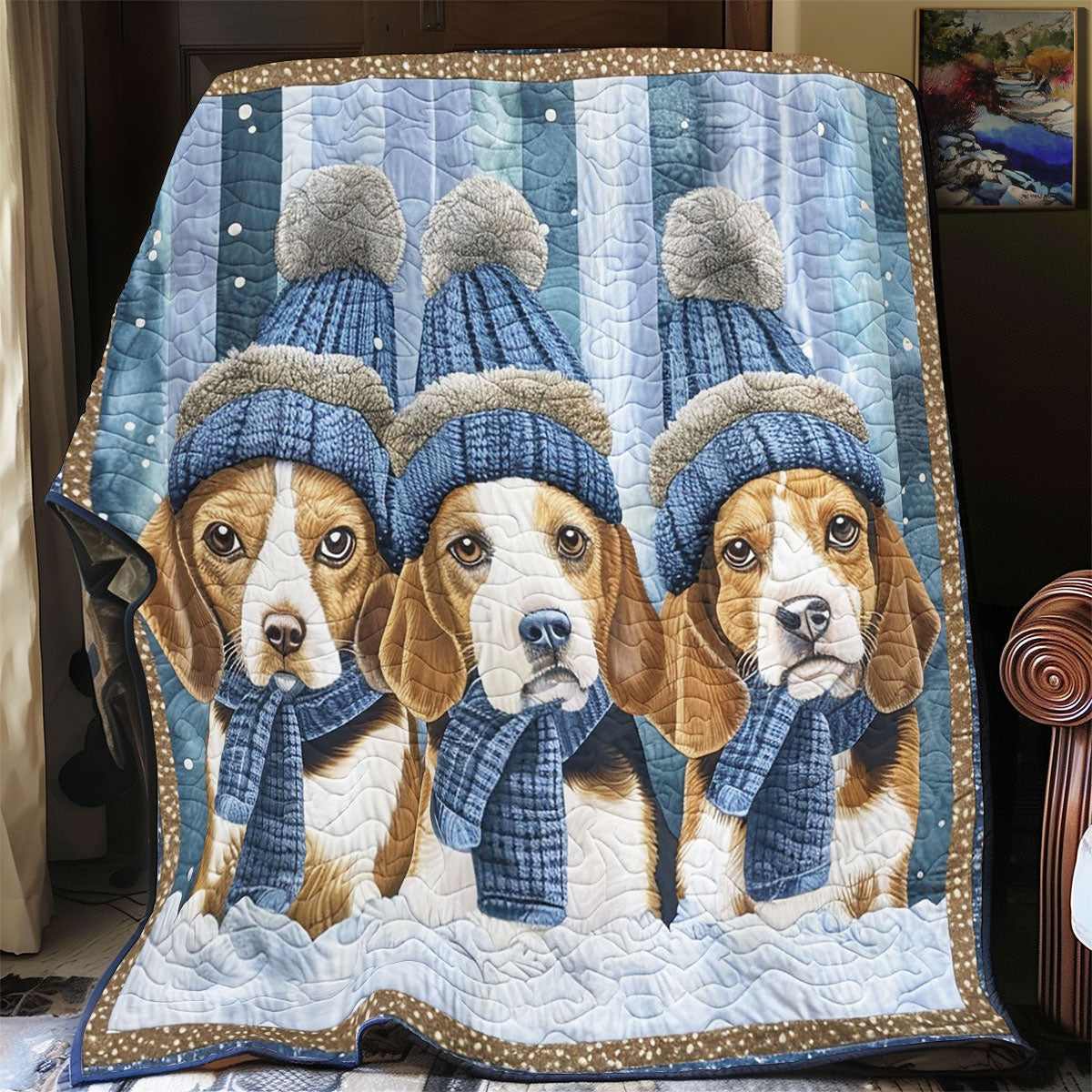 Three Dachshund In Winter WY0202073CL Quilt Blanket