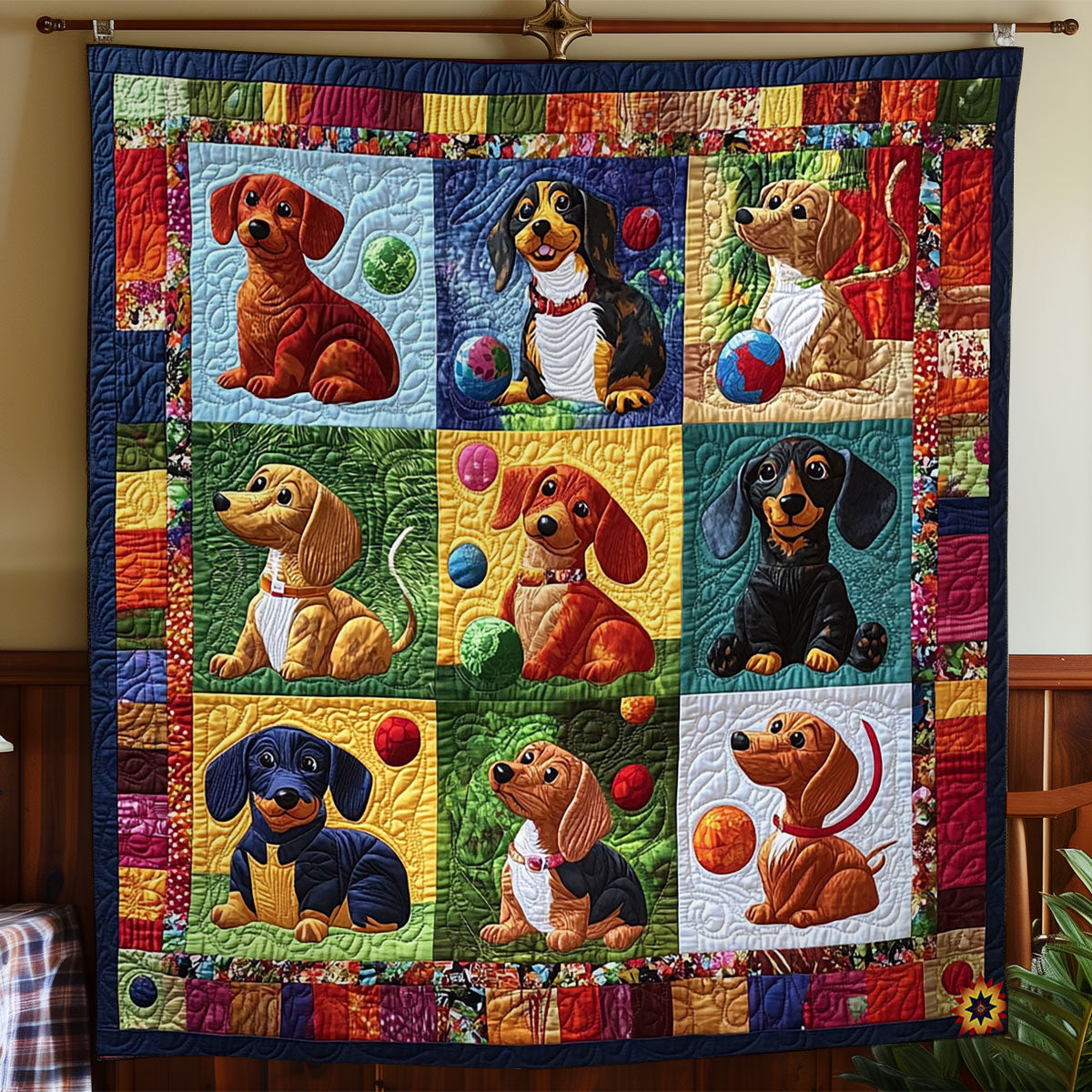 Dachshund Play Ball WY2012042CL Quilt Blanket