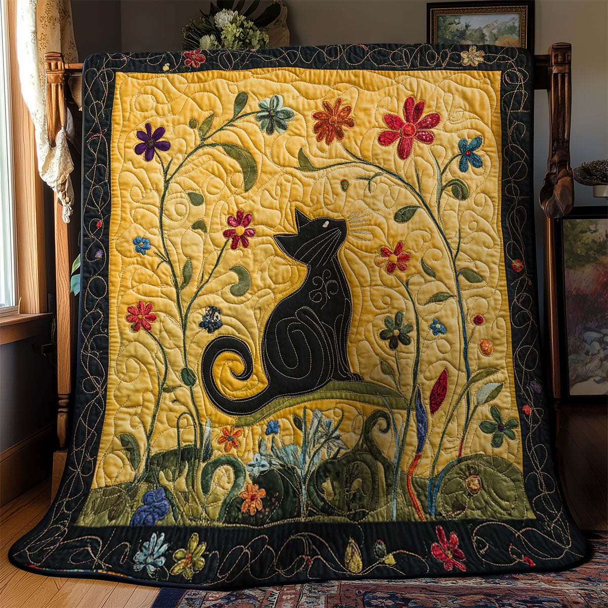 Mystic Cat In Garden WY1502070CL Quilt Blanket