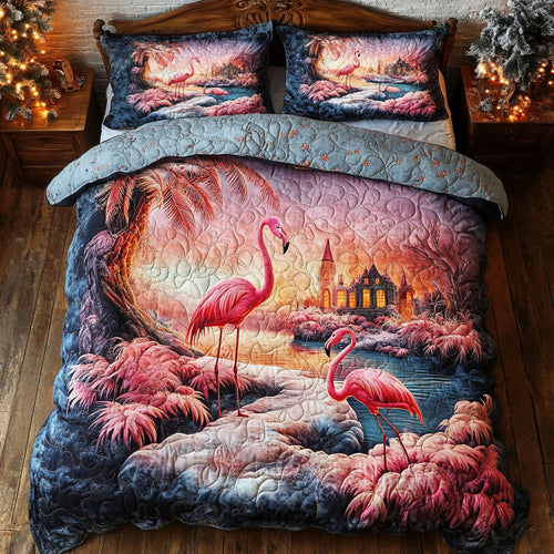 Couple Pink Flamingo WT1901019CL Quilted Bedding Set