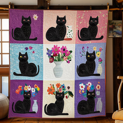 Black Cat And Vase WY1001106CL Quilt Blanket