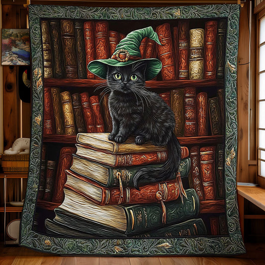 Black Cat In Library WY1001107CL Quilt Blanket