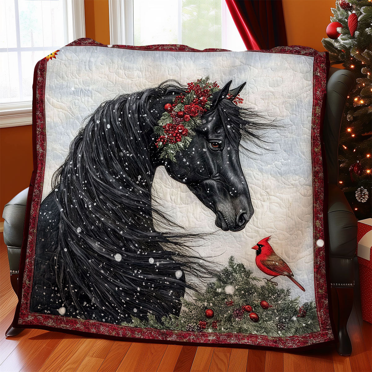Black Horse And Cardinal WY2311070CL Quilt Blanket