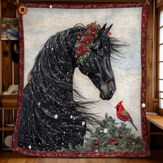 Black Horse And Cardinal WY2311070CL Quilt Blanket