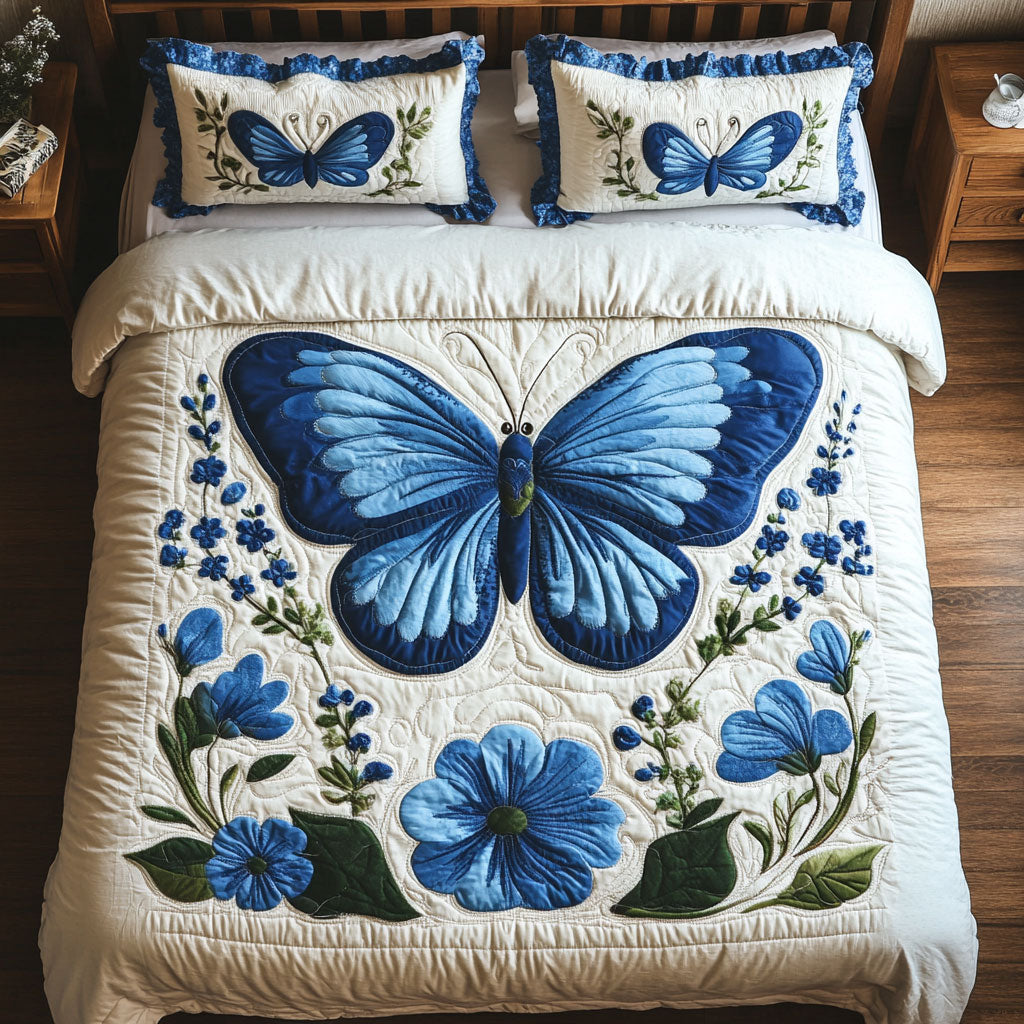Blue Butterfly WX1302410CL Quilted Bedding Set