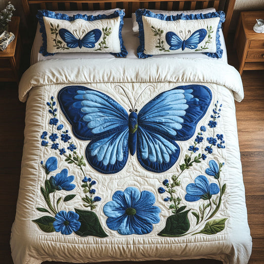 Blue Butterfly WX1302410CL Quilted Bedding Set