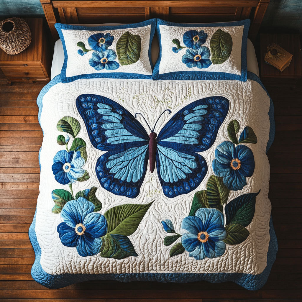 Blue Butterfly WX1302411CL Quilted Bedding Set