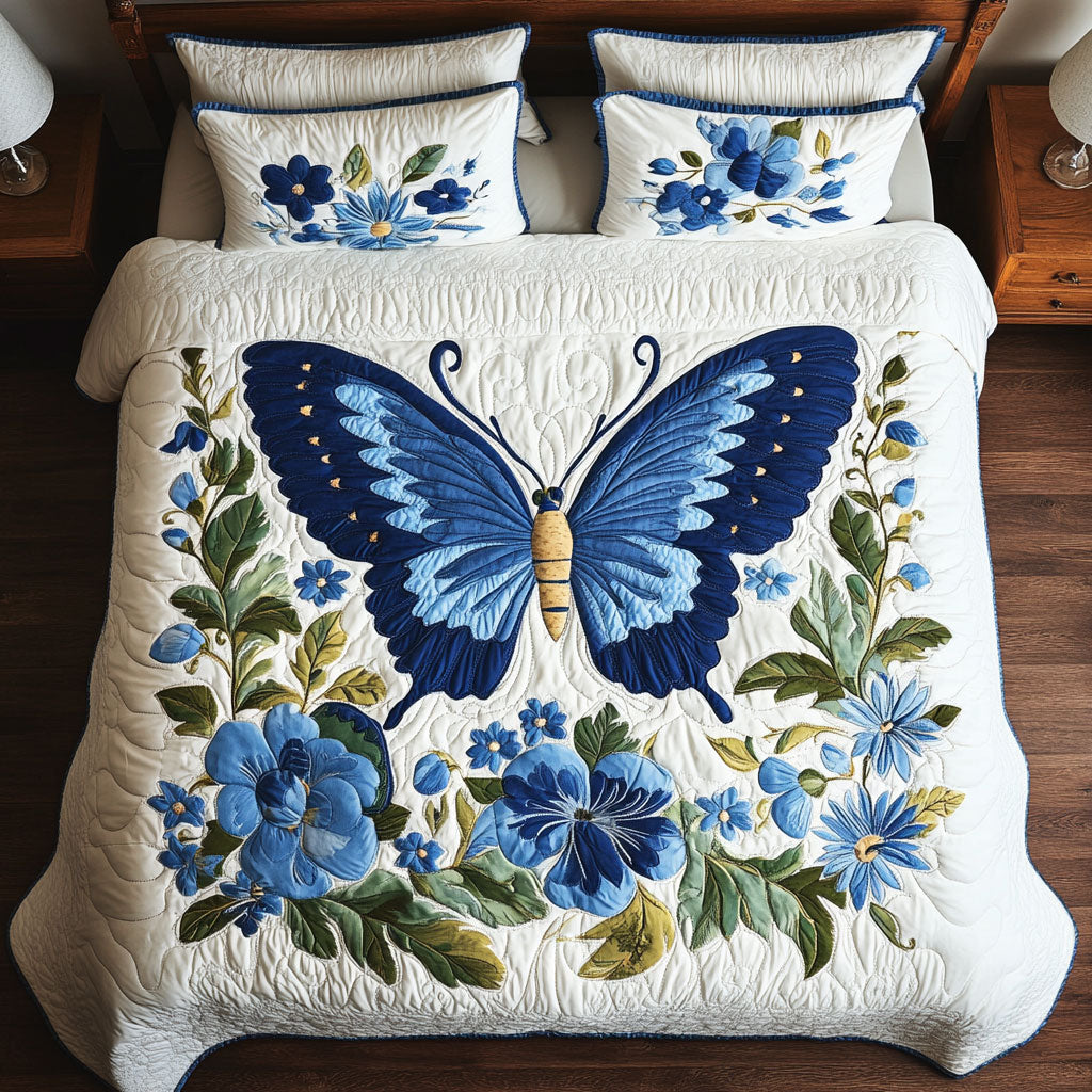 Blue Butterfly WX1302412CL Quilted Bedding Set