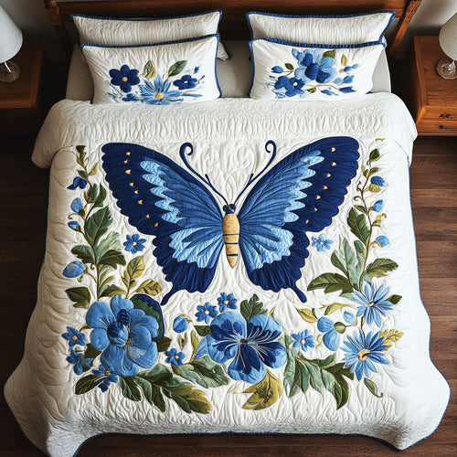 Blue Butterfly WX1302412CL Quilted Bedding Set