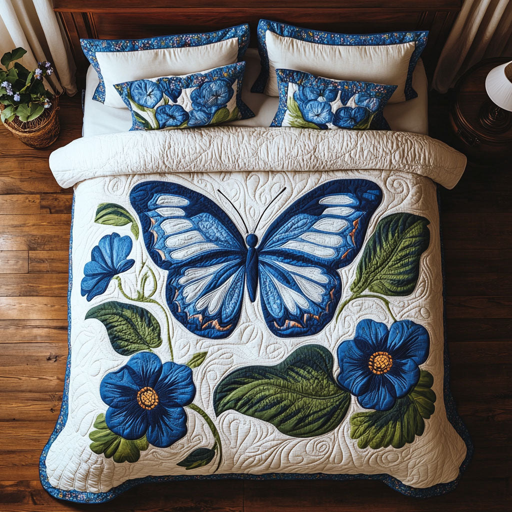 Blue Butterfly WX1302413CL Quilted Bedding Set