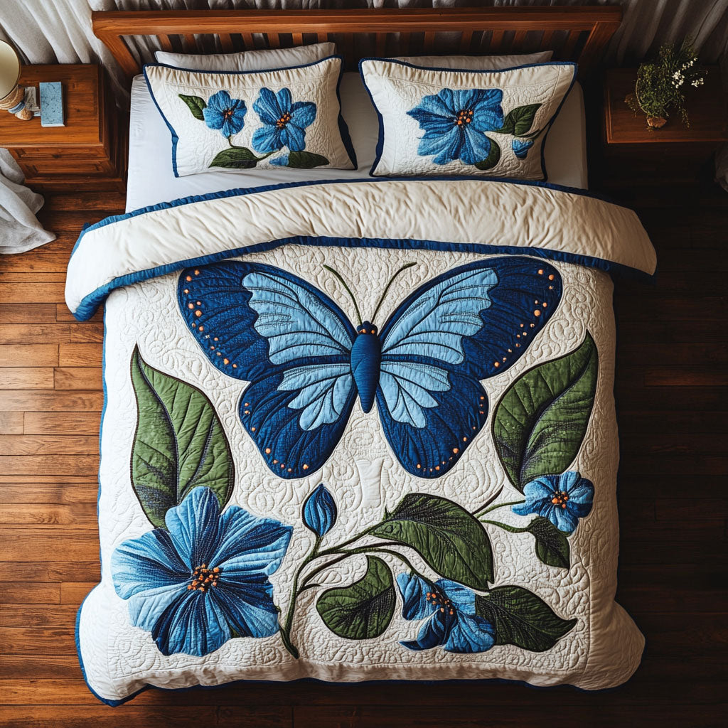 Blue Butterfly WX1302414CL Quilted Bedding Set