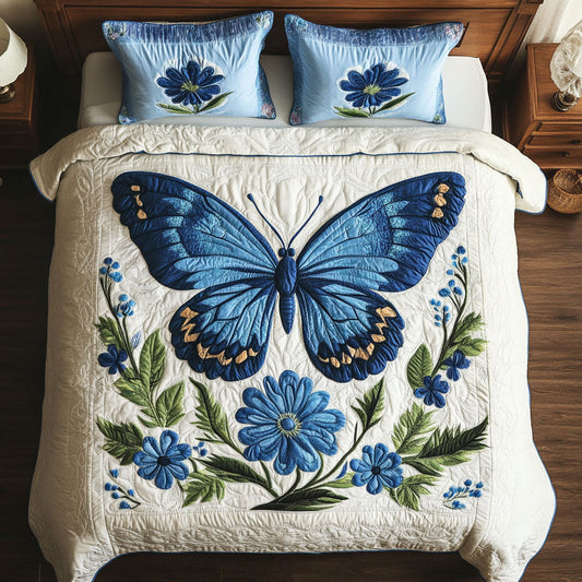 Blue Butterfly WX1302415CL Quilted Bedding Set