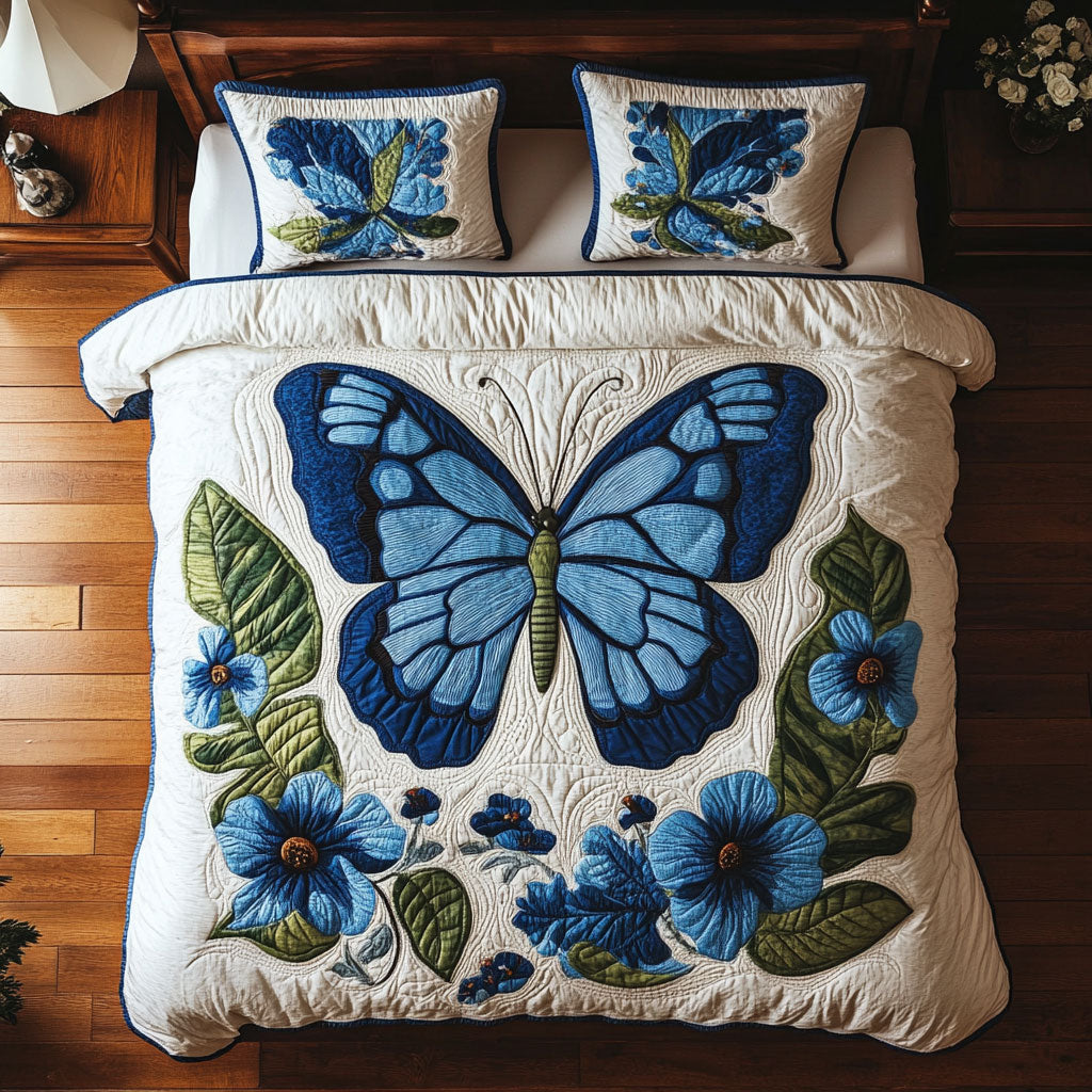 Blue Butterfly WX1302416CL Quilted Bedding Set