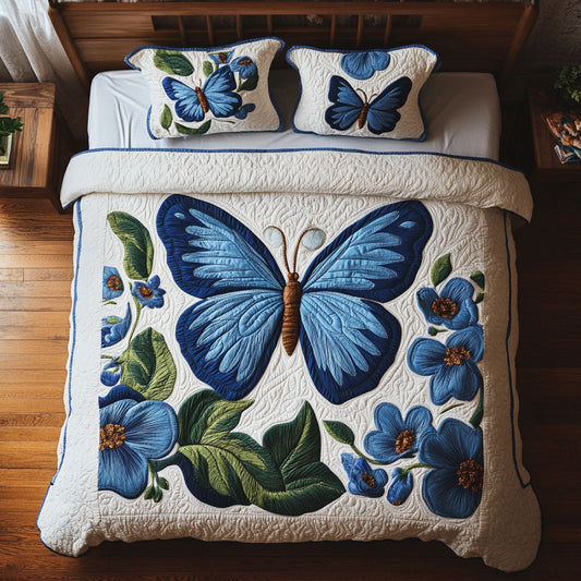 Blue Butterfly WX1302417CL Quilted Bedding Set