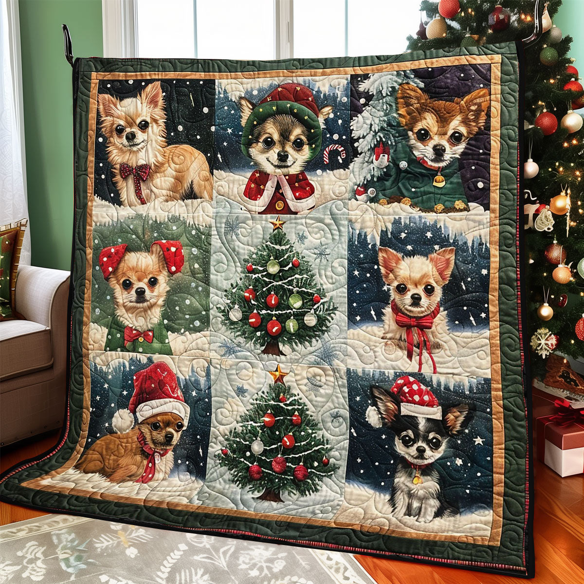 Chihuahua Celebrate Christmas WO1508022CL Quilt Blanket