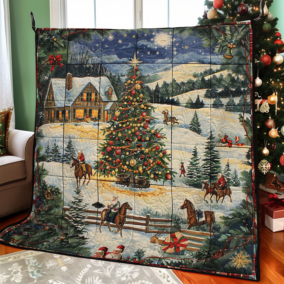 Horse And Christmas Scene WO2208019CL Quilt Blanket