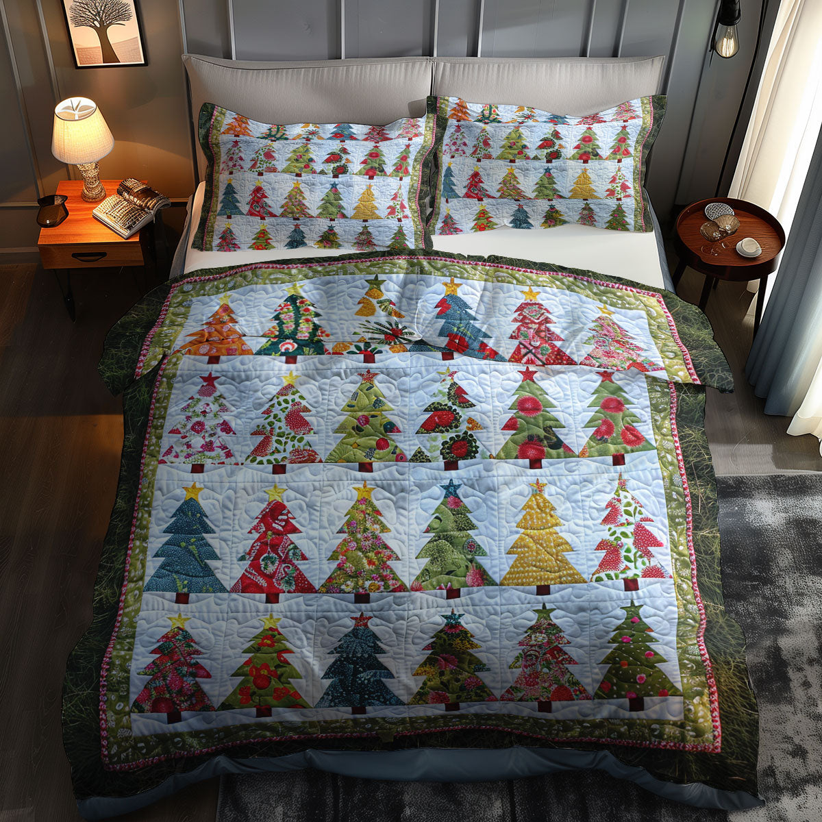 Christmas Tree WJ1106025CL Quilted Bedding Set