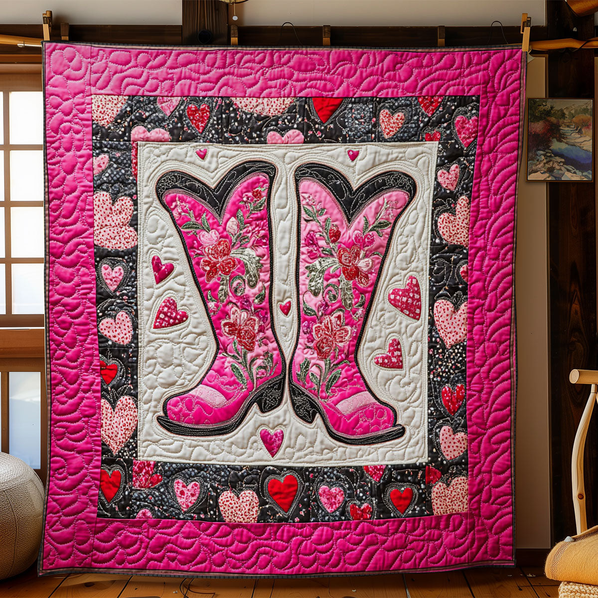 Cowboy Boots Heart WY1001128CL Quilt Blanket