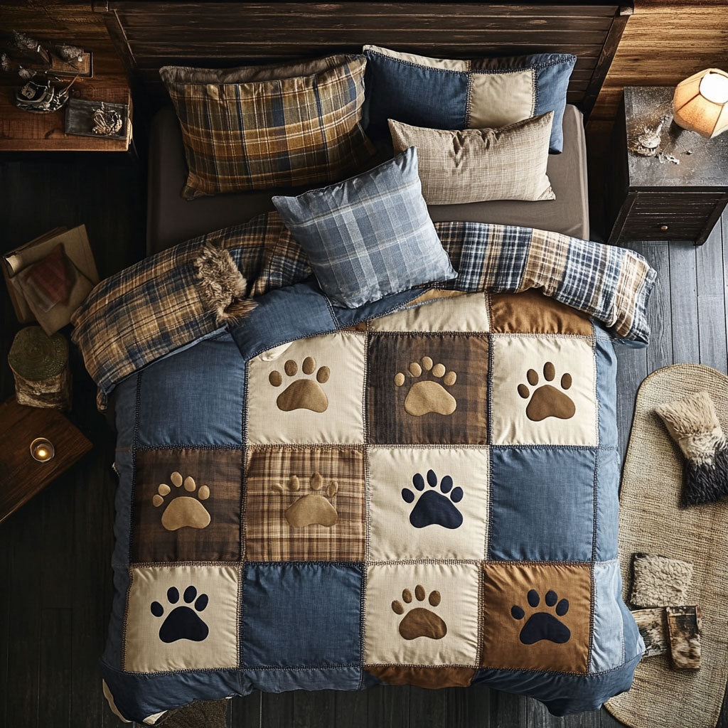 Dog Footprint Patchwork WX1302444CL Quilted Bedding Set