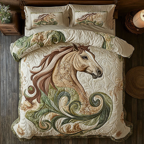 Floral Brown Horse WX1002024CL Quilted Bedding Set