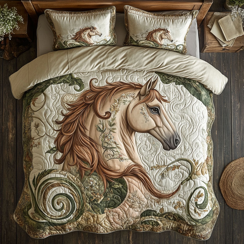 Floral Brown Horse WX1002025CL Quilted Bedding Set