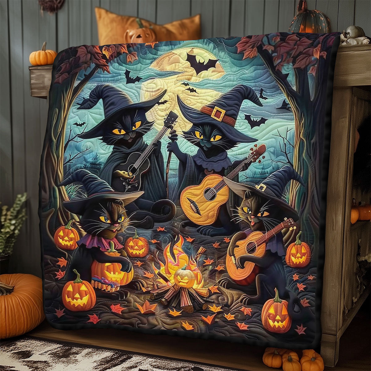 Black Cat And Halloween Melodies WO1408003CL Quilt Blanket