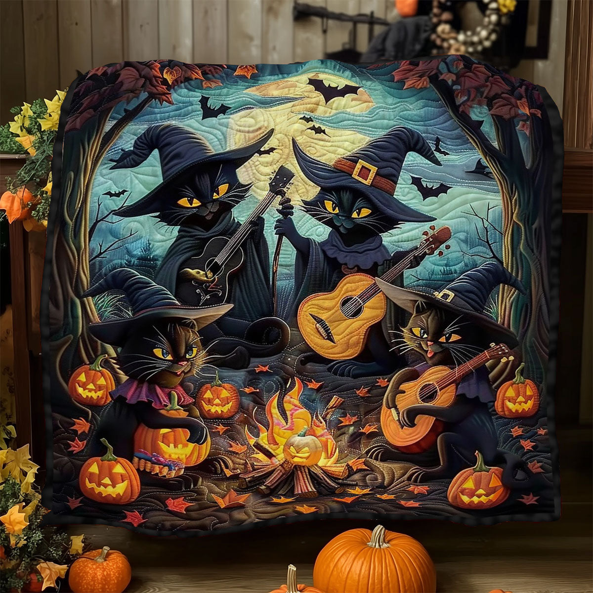 Black Cat And Halloween Melodies WO1408003CL Quilt Blanket