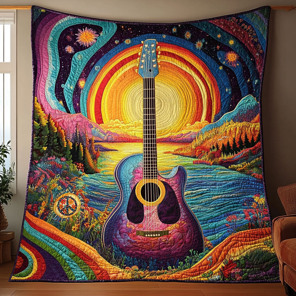Hippie Guitar WJ1110014CL Quilt Blanket