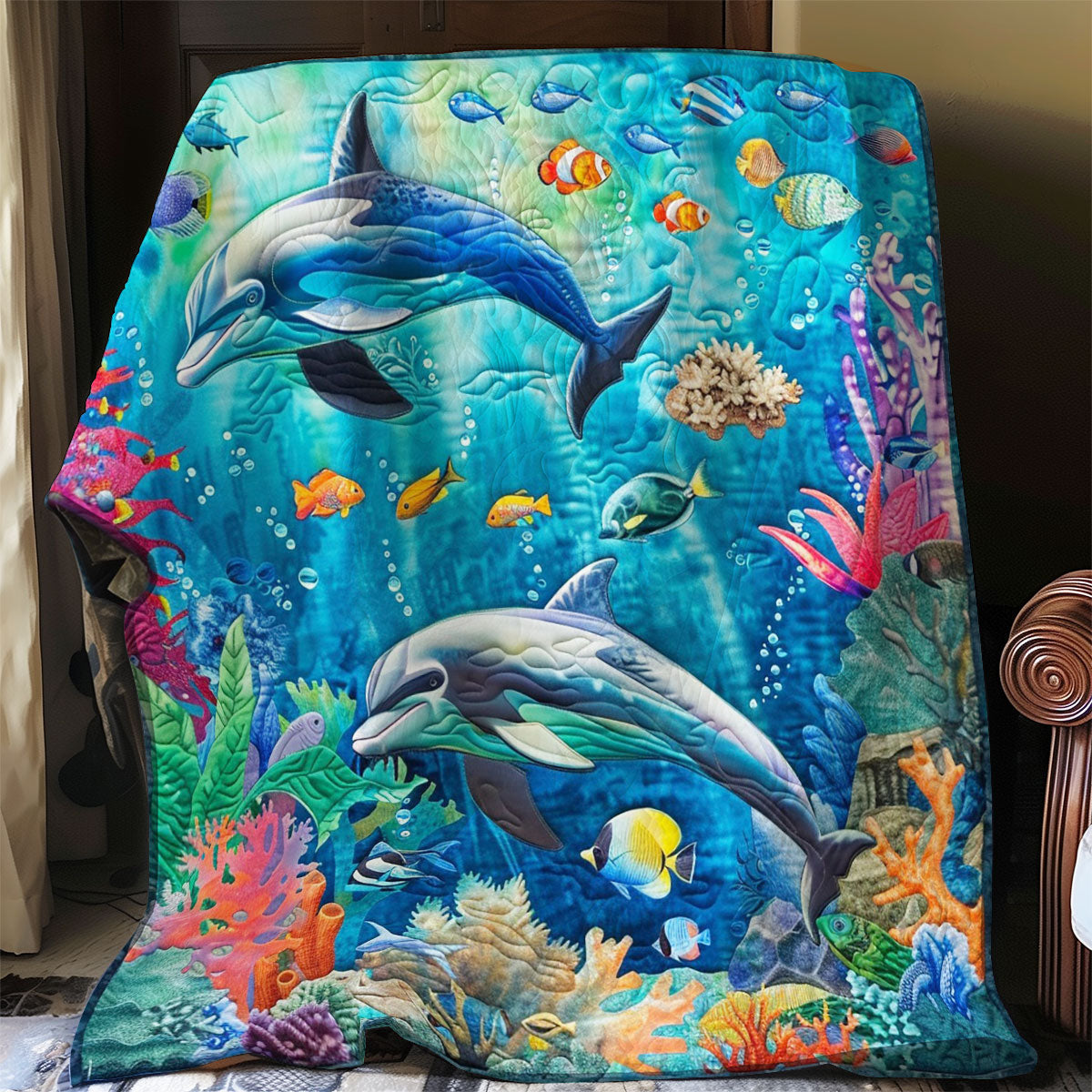Dolphin And Ocean Colorful WO2208014CL Quilt Blanket