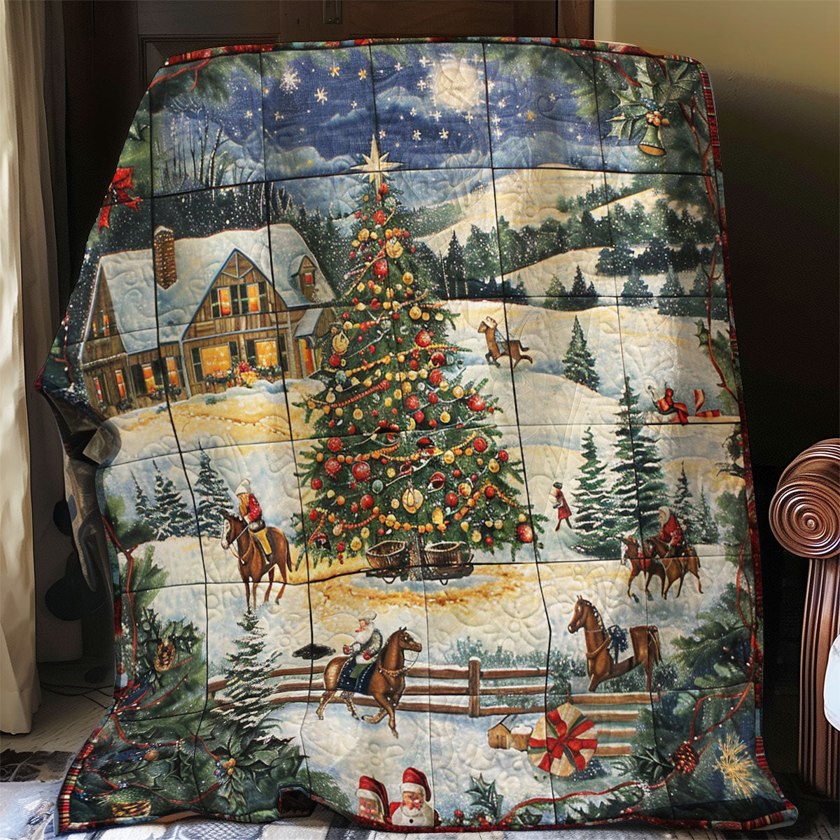 Horse And Christmas Scene WO2208019CL Quilt Blanket