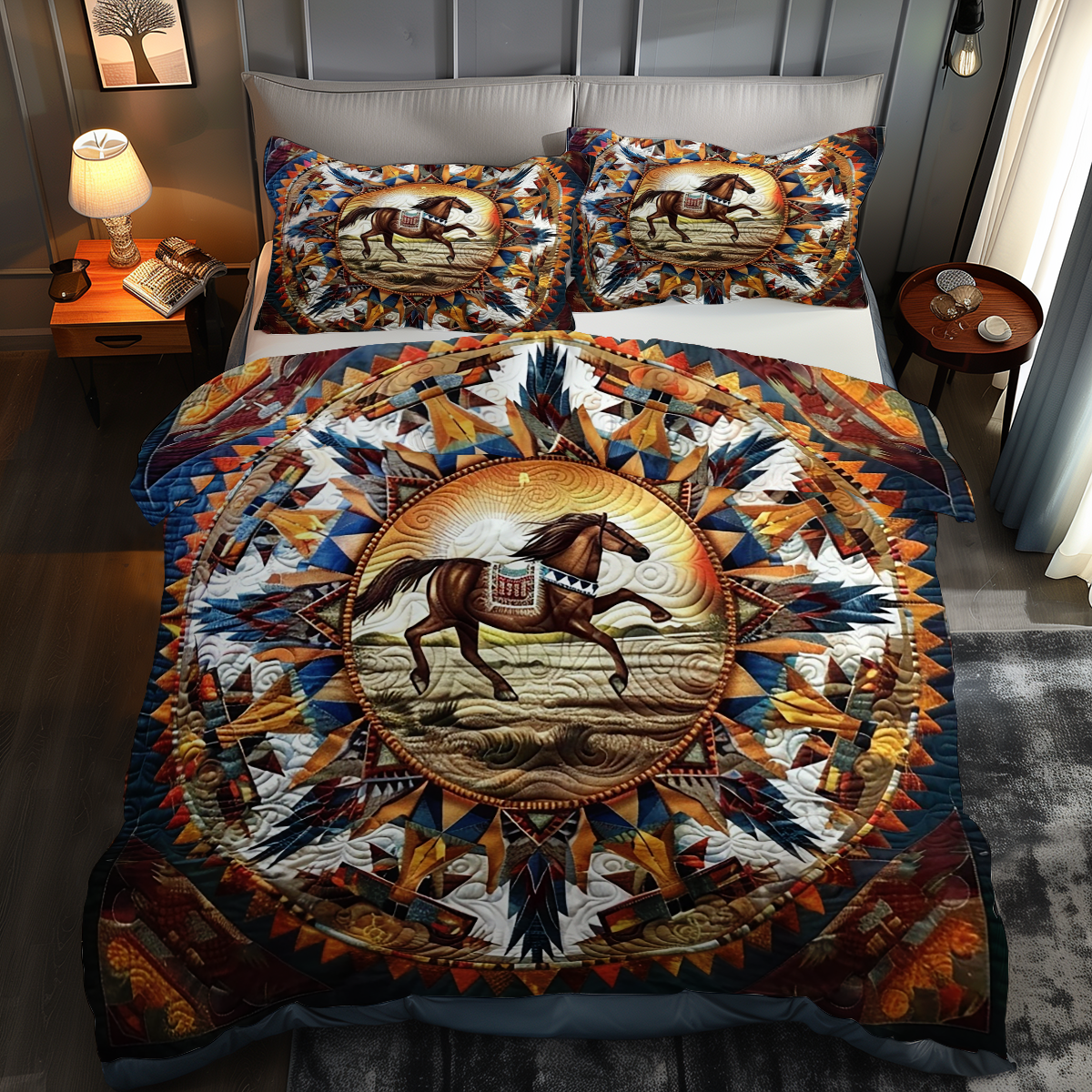 Horse Native American WJ0406002CL Quilted Bedding Set