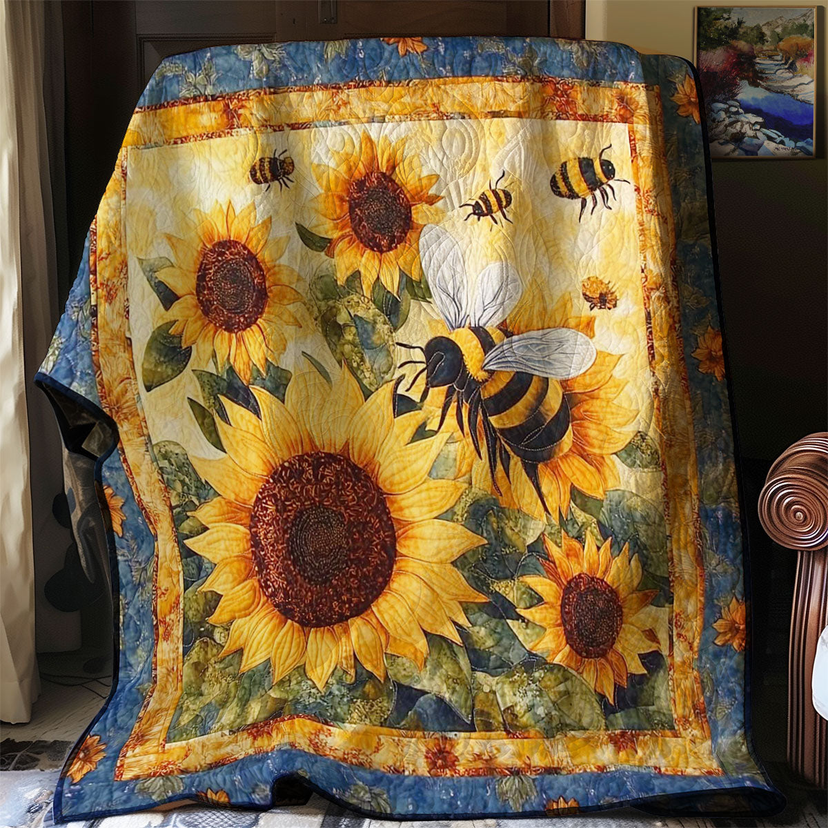 Bees And Sunflowers WN0208004CL Quilt Blanket