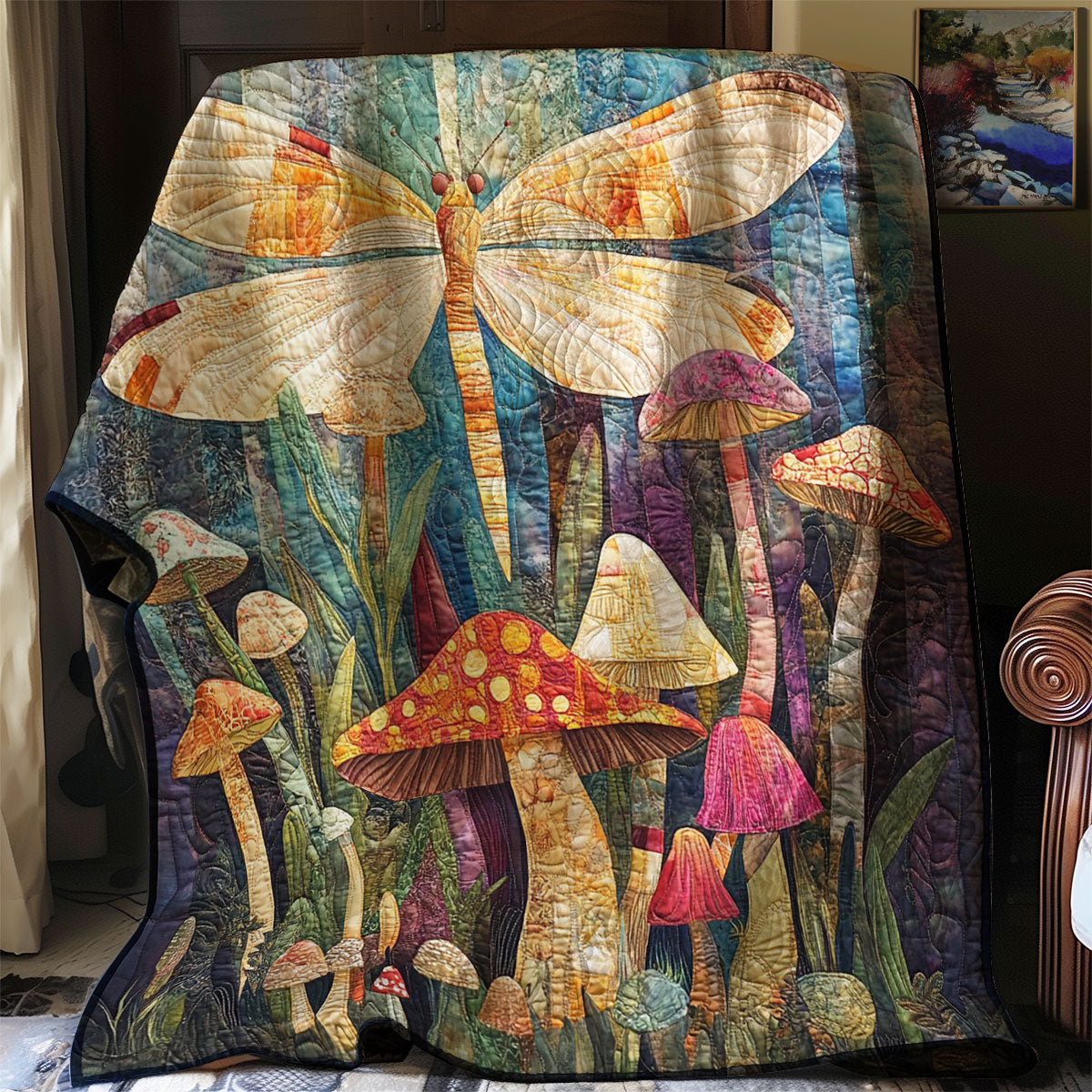 Mushrooms Dragonfly WM3107002CL Quilt Blanket