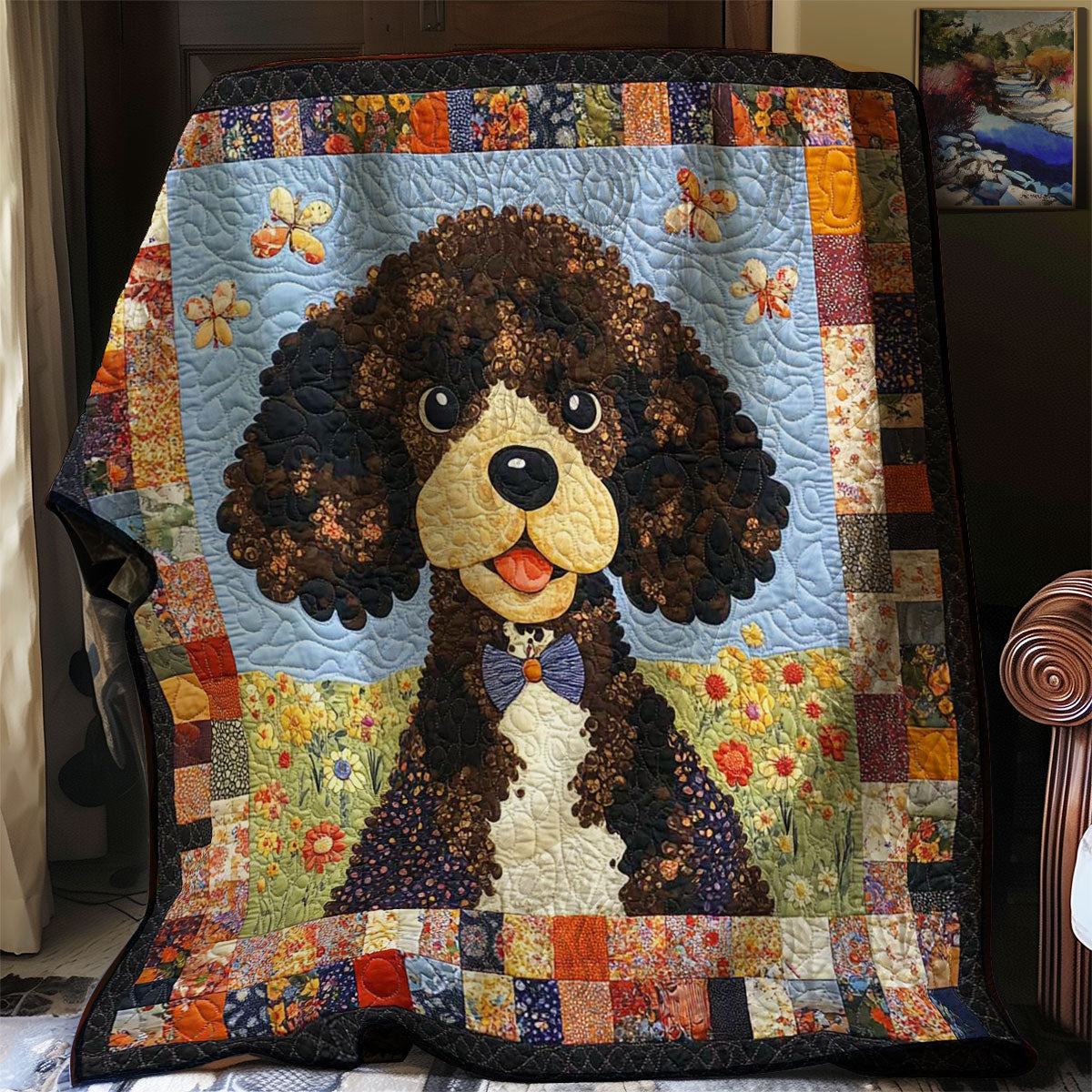 Poodle And Flowers WN0608036CL Quilt Blanket