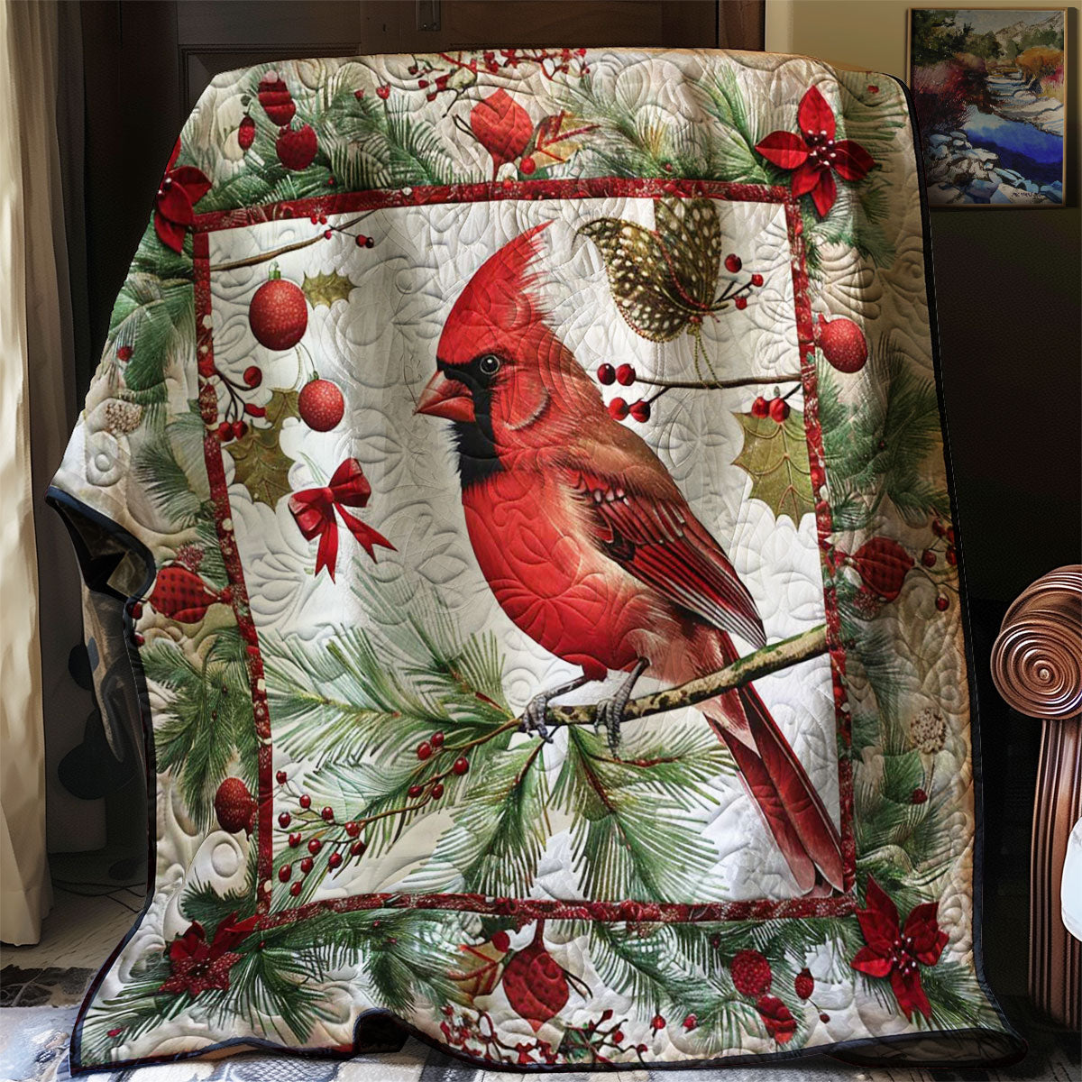 Snowy Cardinal Christmas Throw WN1008074CL Quilt Blanket