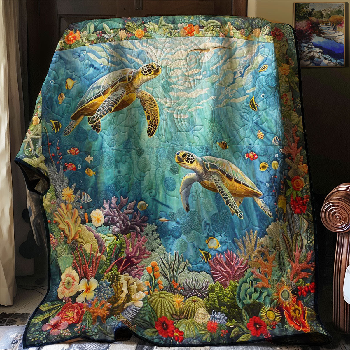 Turtle’s Coral Kingdom WN1008023CL Quilt Blanket