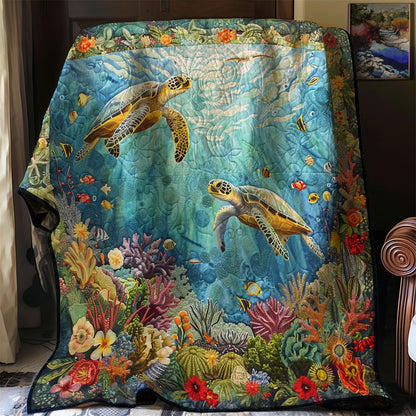 Turtle’s Coral Kingdom WN1008023CL Quilt Blanket
