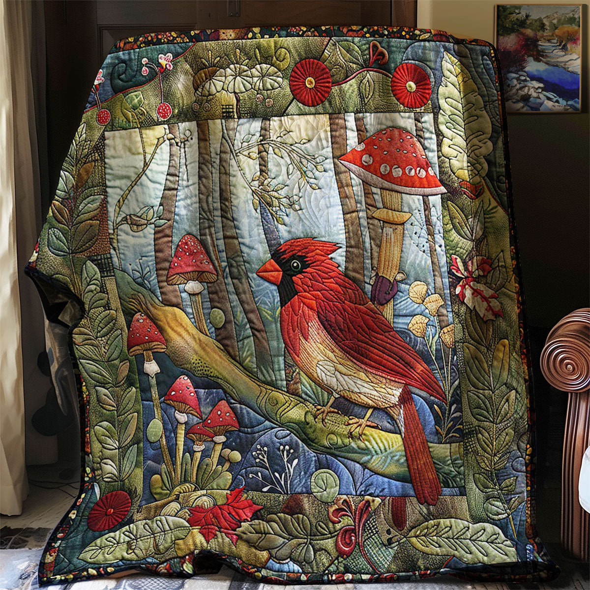 Cardinal And Mushroom WM2907001CL Quilt Blanket