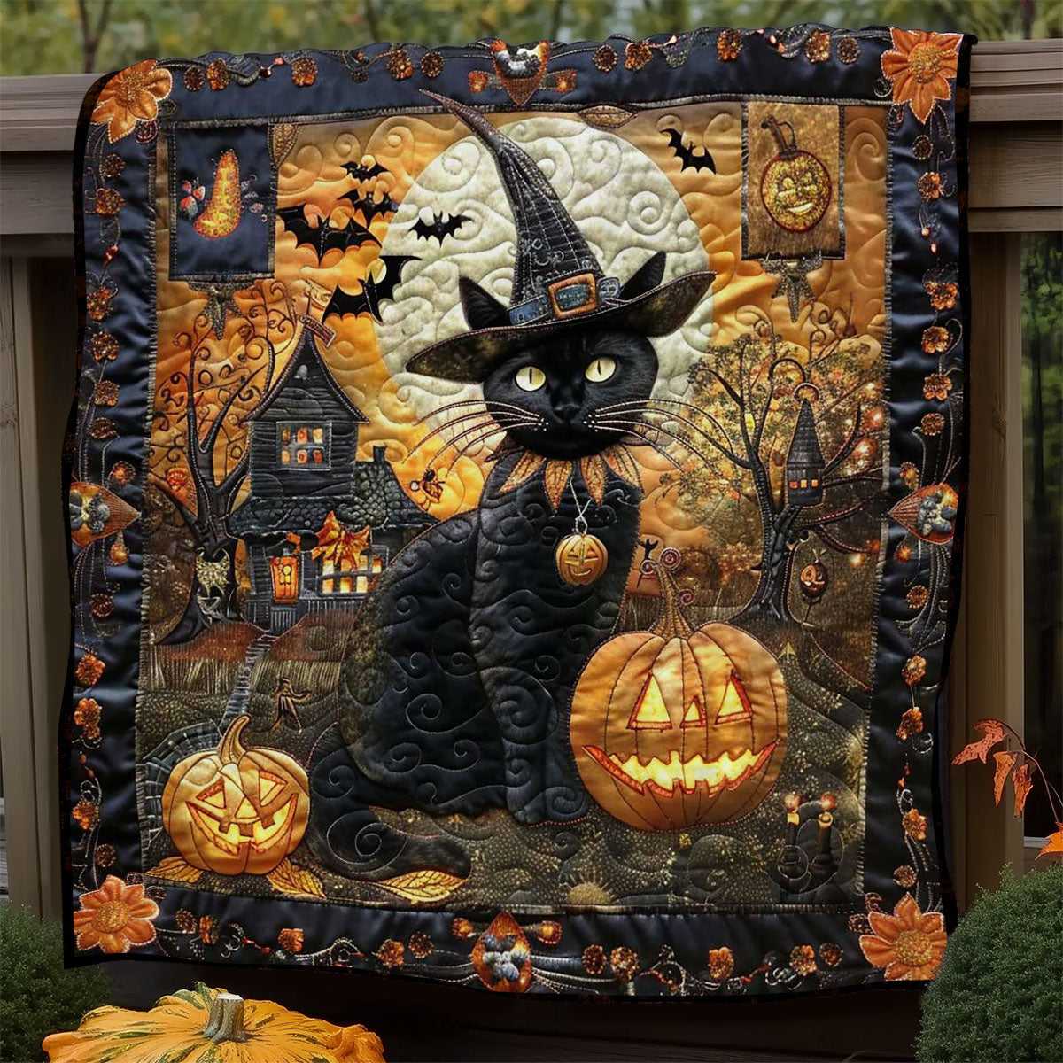 Creepy Cat and Pumpkin WN1908100CL Quilt Blanket