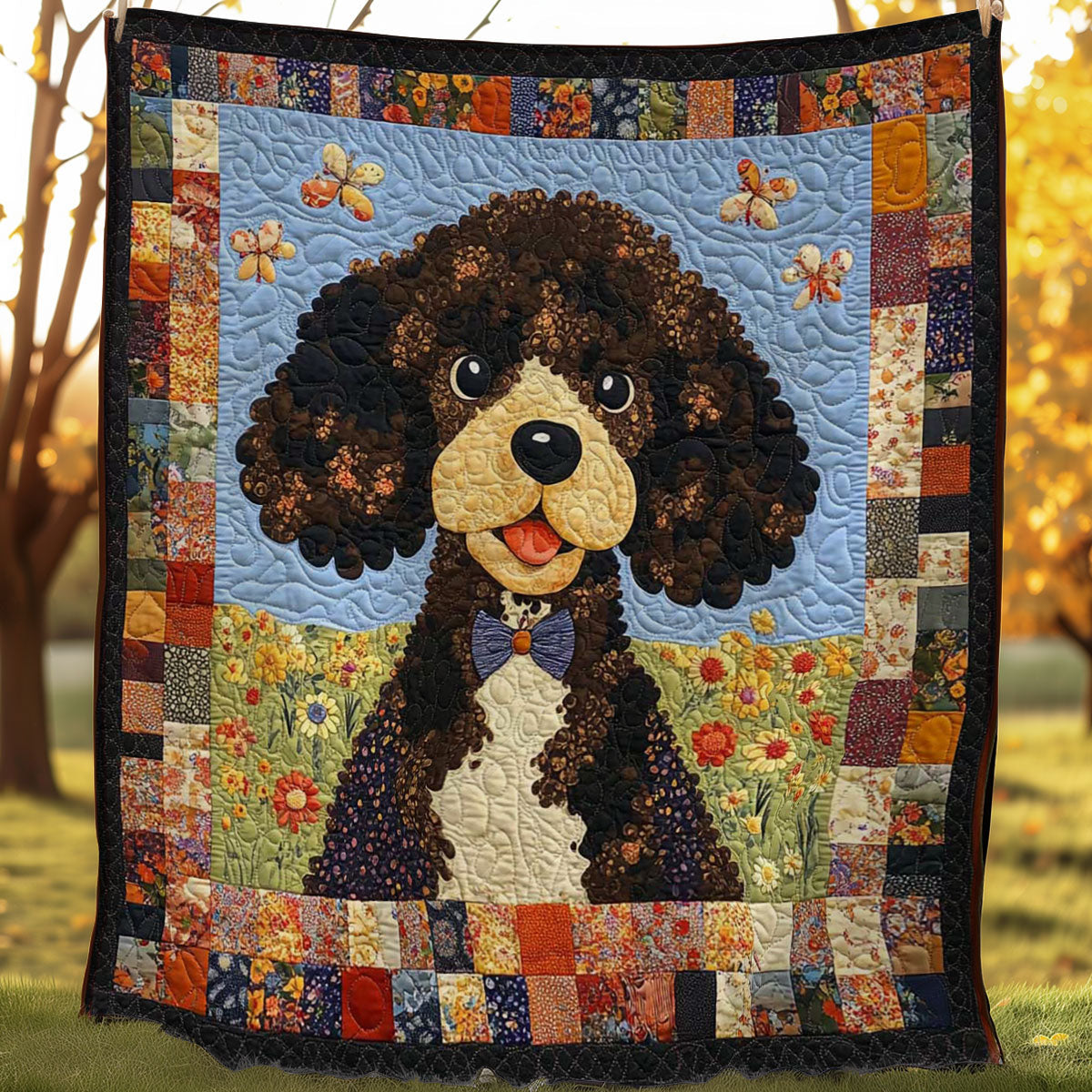 Poodle And Flowers WN0608036CL Quilt Blanket