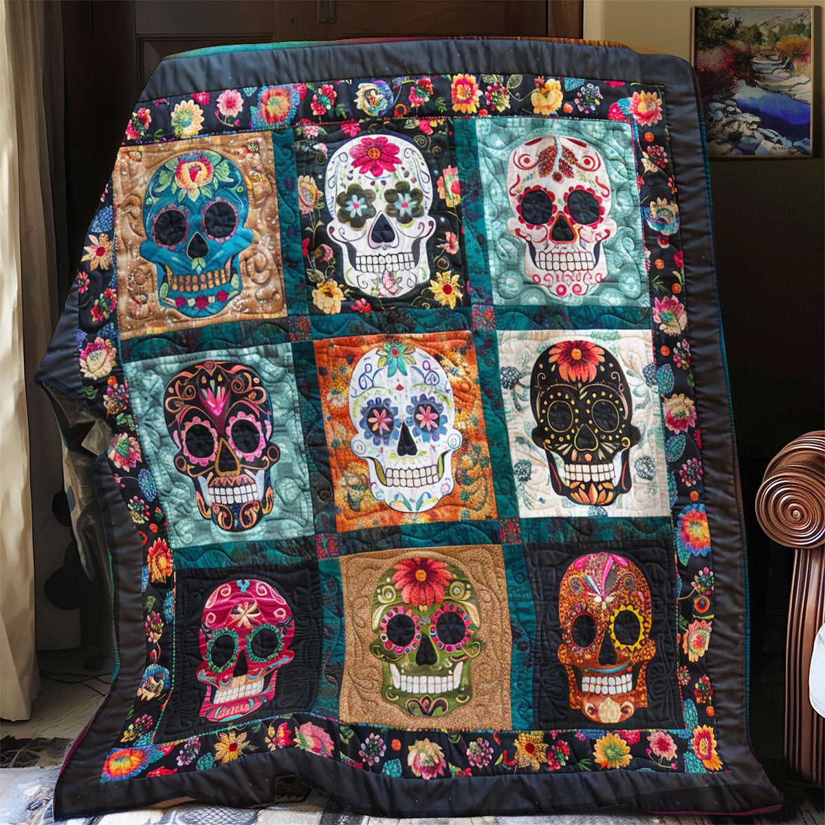 Sugar Skull Magic SR0908045CL Quilt Blanket