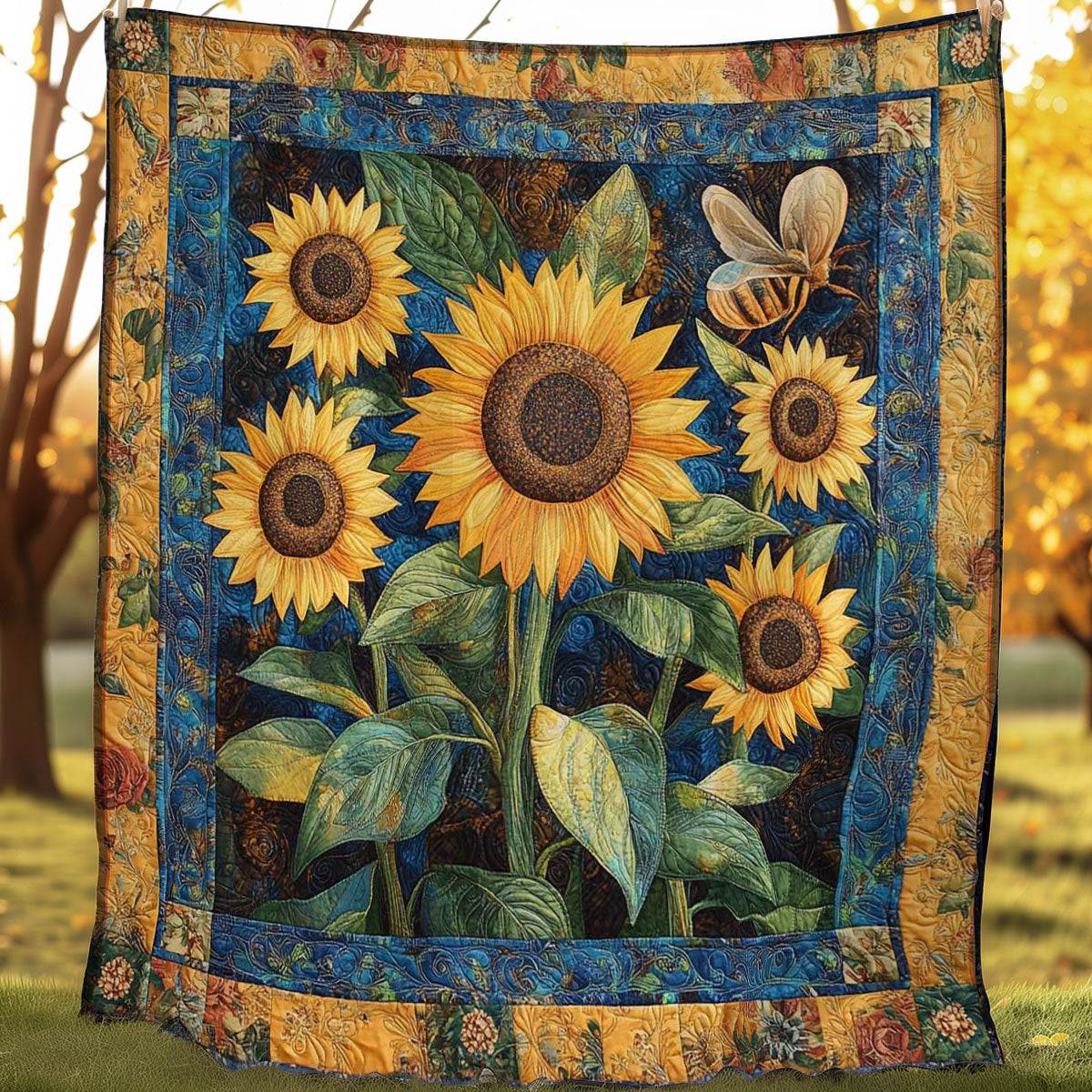 Sunflowers And Bee WN0208005CL Quilt Blanket